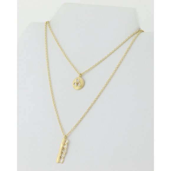 Gold Over Sterling Silver Polki Diamond Slice Layered Necklace 20" to 22" - Picture 6 of 9